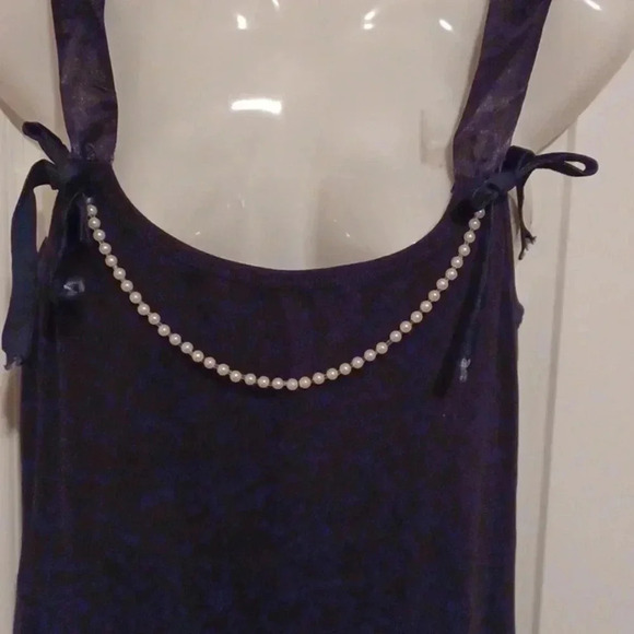 🍭🏍Black cotton camisole with faux pearls and ribbons - Picture 5 of 8